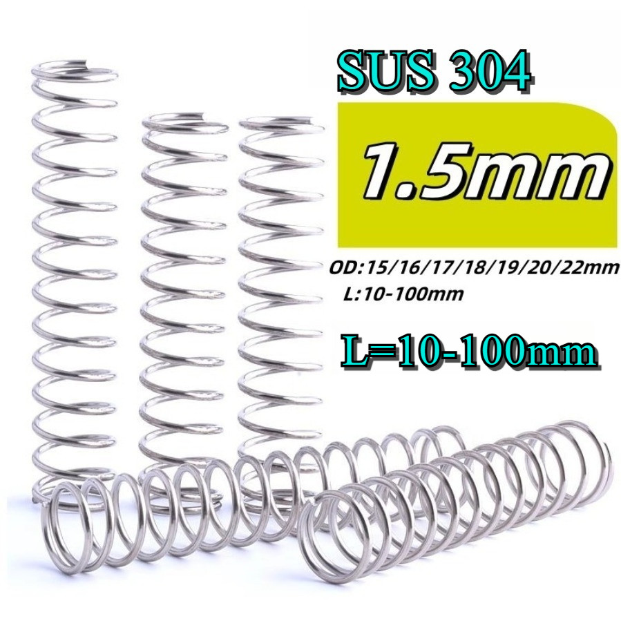 สปริงกด สปริงดันทั่วไป สปริงขนาดเล็กความหนาของลวด d1.5mm ความยาว 10-100mm OD15-22mm สเตนเลส 304 [N2BL]