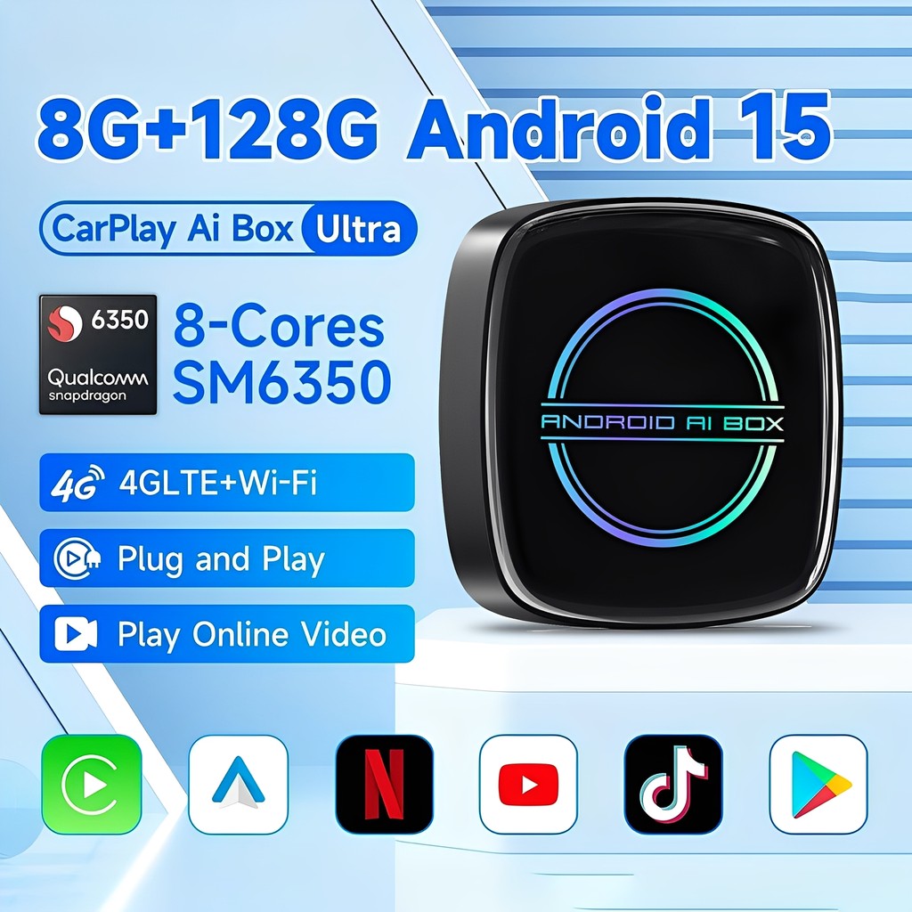 Carplay Ai Box 8+128GB Android 15 Qualcomm SM6350 CPU สินค้าใหม่ไร้สาย Carplay Android อะแดปเตอร์อัต