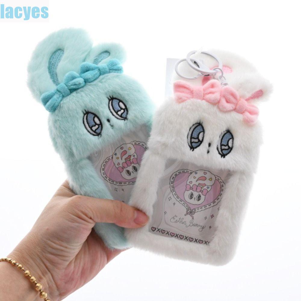 LACYES ตุ๊กตา Esther Bunny ตุ๊กตาตุ๊กตา, สร้อยคอโบว์ Esther Bunny Card Cover, Kawaii Fur Wallet Soft