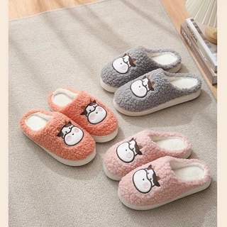JH SHOP รองเท้าใส่ในบ้าน รองเท้ากำมะหยี่ ( ลายน้องวัว) สลิปเปอร์ แนะนำเพิ่ม2ไซส์