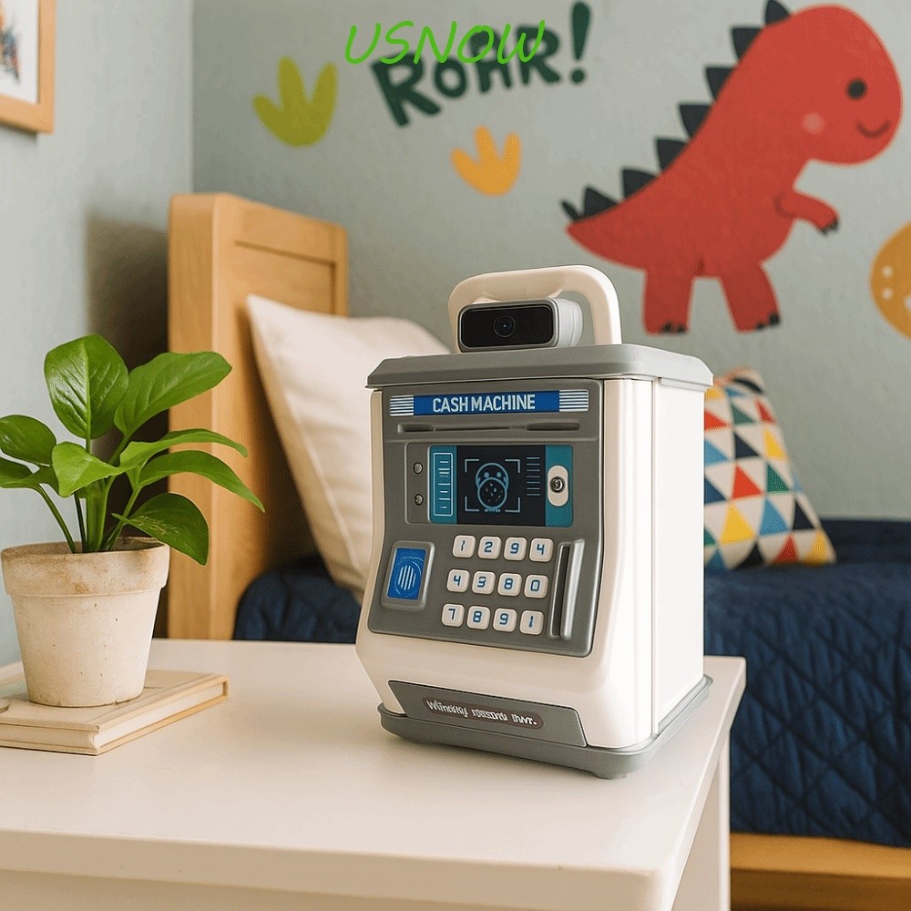 Usnow Kids Silver Container Password Lock Large Capacity Piggy Bank Plastic Coin Bank Fingerprint Un