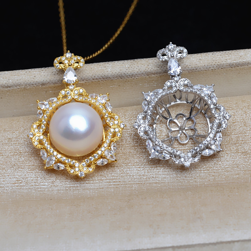 สติกเกอร์เจล DIY S925 จี้เงินแท้ มุก 13-14mm แบบกึ่งสำเร็จรูป พร้อมคอนซีลเลอร์