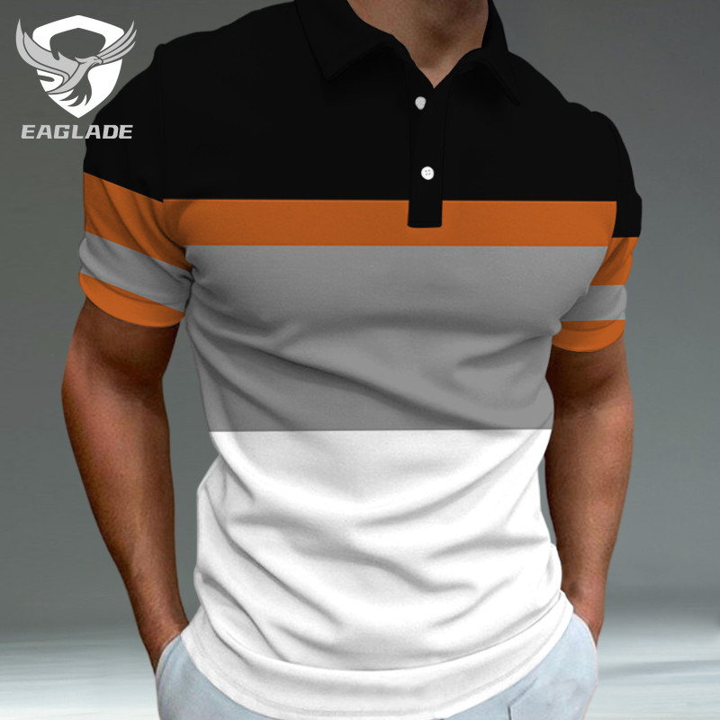 EAGLADE เสื้อยืดโปโลผู้ชายคอปกสําหรับผู้ชายสีดําสีขาว K11