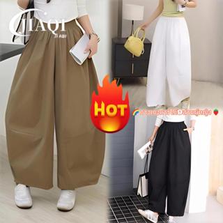 JIAQI กางเกงคาร์โก้9ส่วนผู้หญิง กางเกงทรงกระบอกใหญ่ ผ้าหนานุ…