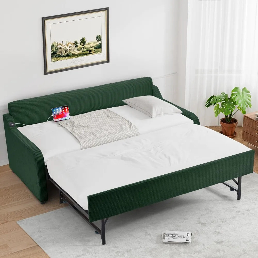 Twin Daybed With Pop Up, Twin To King Size Day Bed W/usb, with Bed Twin, Upholstered Day Bed