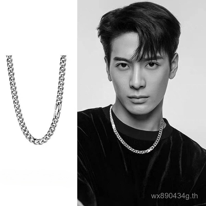ชาย Clavicle Chain สไตล์เดียวกัน Cuban ของแท้ Street สวมใส่อุปกรณ์เสริม hiphop Wang Jiaer สร้อยคอผู้