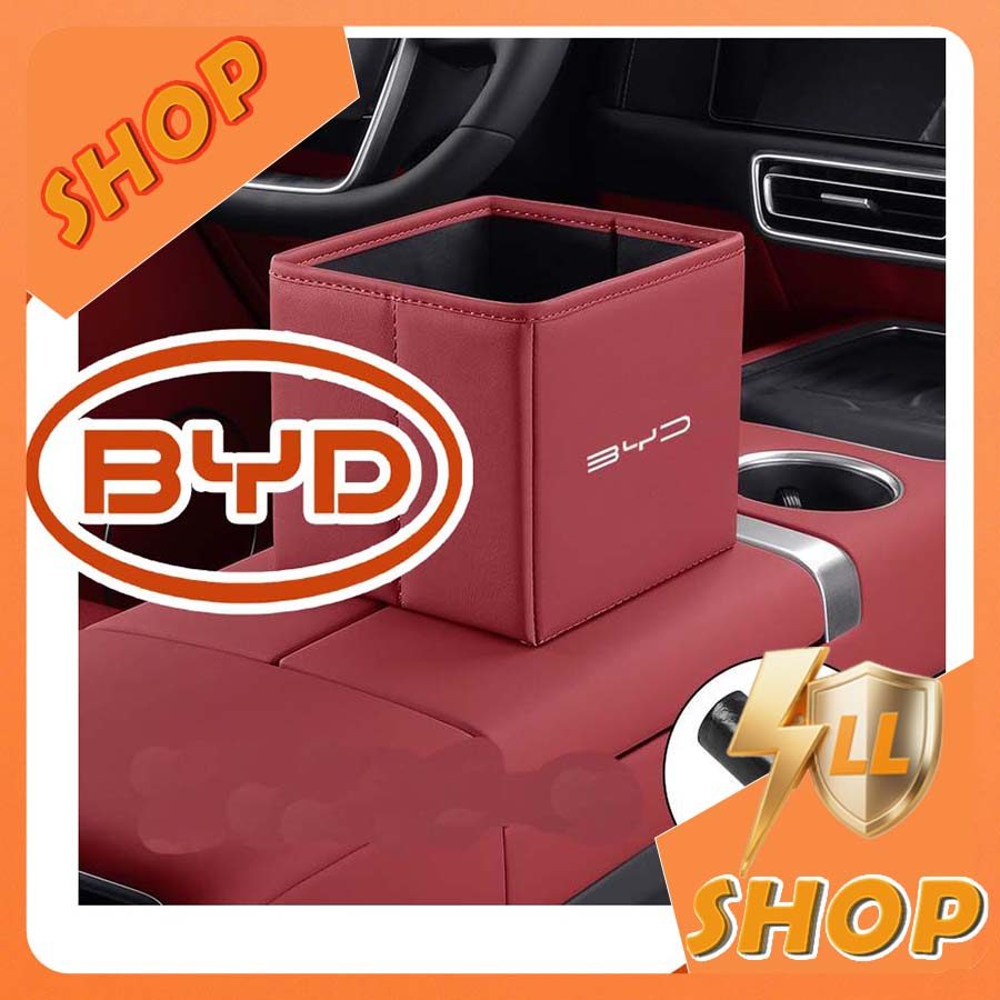 [READY]BYD DOLPHIN Car-mounted Lid Leather Trash Can Storage box ATTO3 Car Body Kit Storage Bin BYD 