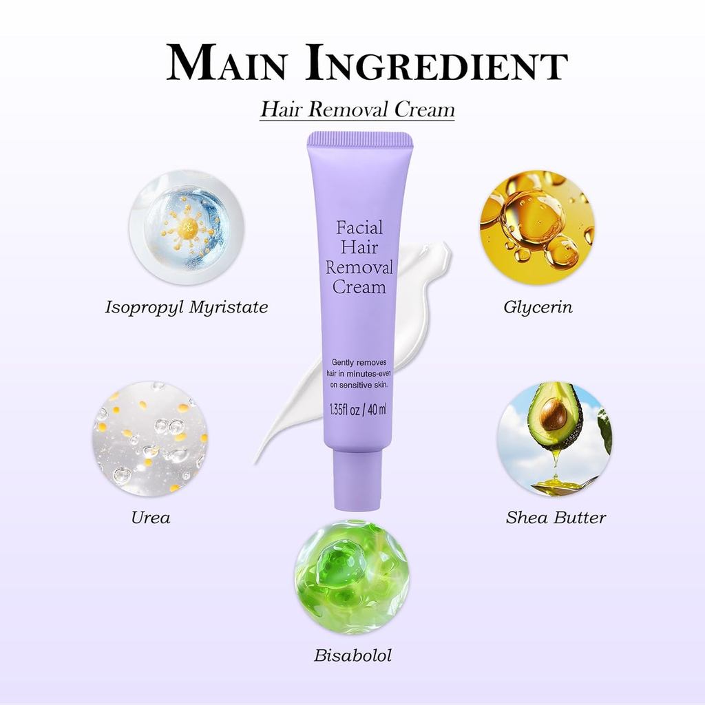 Luuma Facial Hair Removal Cream, Gentle Hairs Removers for Women, Long-Lasting Depilatory Cream for 