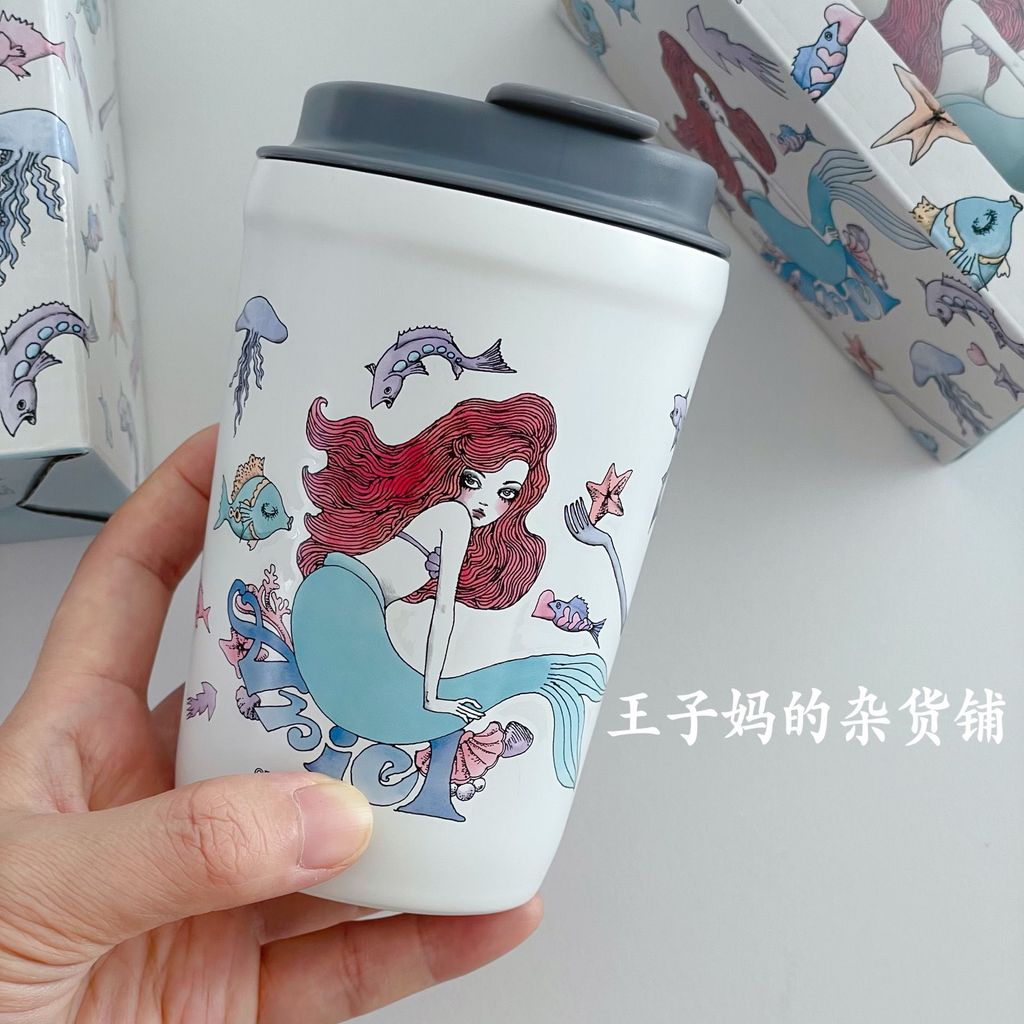 พร้อมส่ง Japan Disney x Uno Ya Washing The Little Mermaid Ariel Stainless Steel Thermos Cup Coffee C