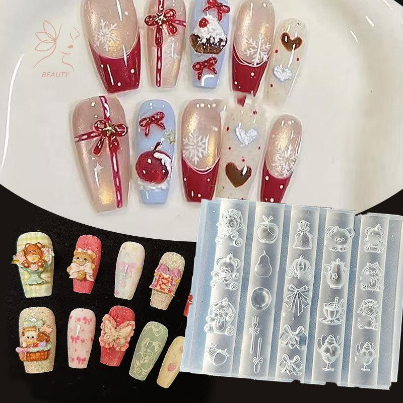 [maybeauty] เล็บโปร่งใสซิลิโคนแม่พิมพ์แกะสลักกระต่ายน่ารักไอศกรีมโคนยูวีเจลโปแลนด์ศิลปะ Mould การออกแบบ DIY เล็บเสน่ห์ลายฉลุตกแต่ง {TH}