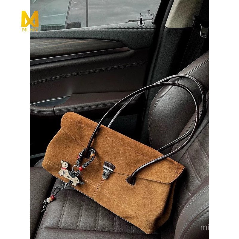 Brown Suede Tote Bag Womens New Suede Handheld Shoulder Underarm Bag