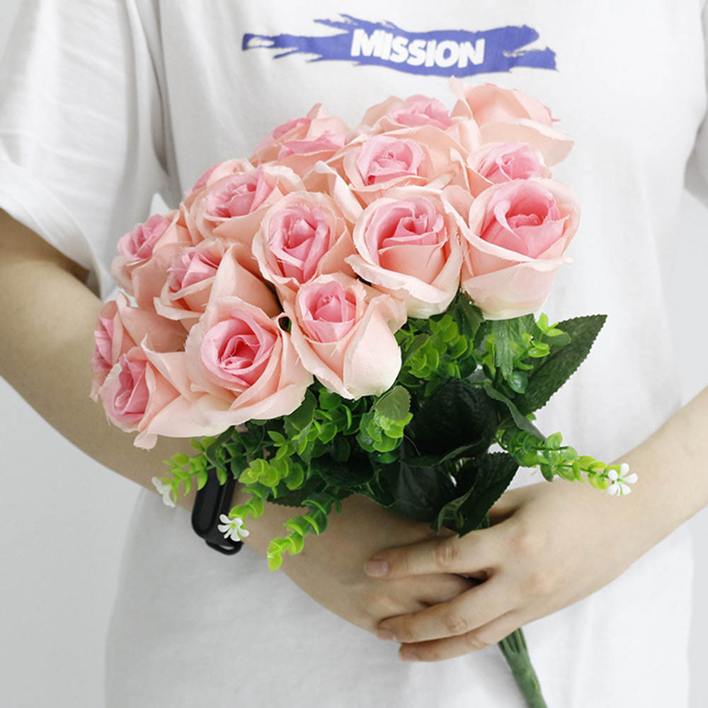 ช่อบูเก้กุหลาบx18 แซมตุ้มจิ๋ว ดอกกุหลาบ ดอกไม้ประดิษฐ์ ดอกไม้ปลอม ช่อดอกไม้ ตกแต่งบ้าน พร็อพถ่ายรูป