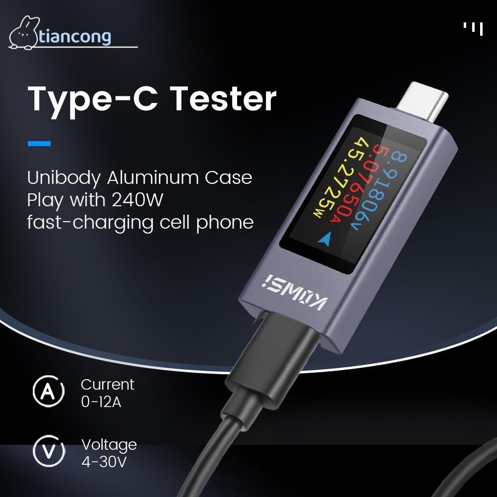 TIANCONG เครื่องวัดพลังงาน, KWS-2303C Type-C Current และแรงดันไฟฟ้า, DC 4-30V 0-12A จอแสดงผล LCD PD 