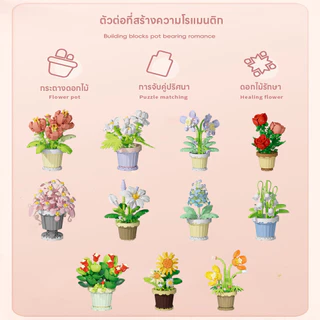 โมเดลดอกไม้ ตัวต่อของเล่น ของขวัญดอกไม้ที่ไม่มีวันเหี่ยวเฉา บล็อกตัวต่อสร้างดอกไม้ ดอกไม้จำลอง