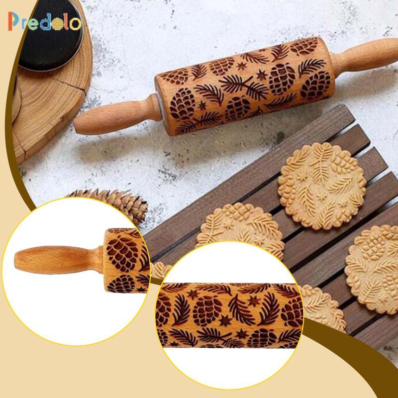 [Predolo] นูน Rolling Pin ไม้คริสต์มาสคุกกี้ Roller แกะสลักกรวยรูปแบบห้องครัว Rolling เครื่องมือตกแต