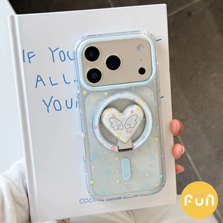 INS ผีเสื้อปมดาวปีกรูปหัวใจ Kickstand เคสโทรศัพท์แม่เหล็กสําหรับ iPhone 17 16 15 14 13 Pro Max 17Pro กันกระแทก IMD Glitter โทรศัพท์มือถือ