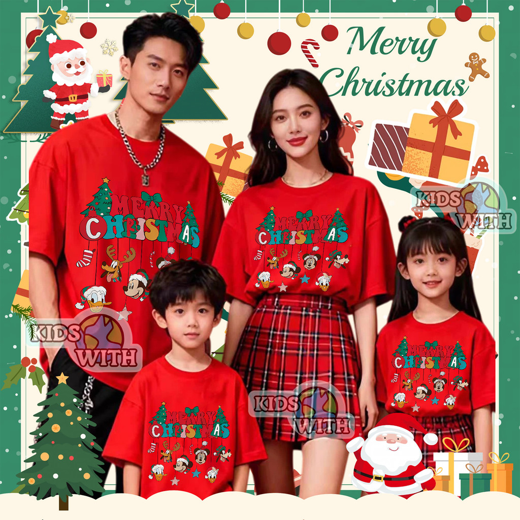 พร้อมส่ง&COD  เทศกาลคริสต์มาส เสื้อทีมงานปาร์ตี้ เสื้อสีแดง 2026 ครอบครัว คอกลม Christmas t-shirt #64