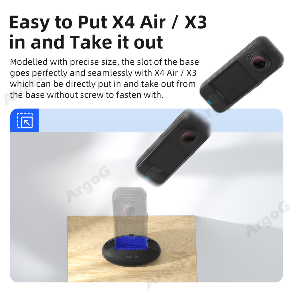 aMagisn ฐานซิลิโคน Insta360 X4 Air / X3 ตั้งโต๊ะและติดรถยนต์ ชาร์จแนวตั้งได้ กาว 3M อุปกรณ์เสริม X4 Air - รูปที่ 2