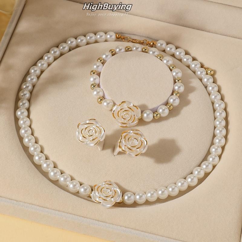ชุดเครื่องประดับ Camellia สำหรับผู้หญิง ประกอบด้วยสร้อยคอมือข้อมือและต่างหู เจ้าสาวหรูหรา ของขวัญใหม่