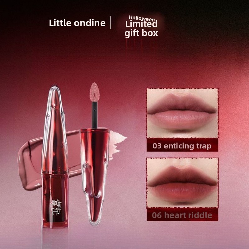 LITTLE ONDINE ลิปกลอส Junji Ito Co-Branded Velvet Water Lip Glaze Moisturizing Hydrating ติดทนนานลดเส้นริมฝีปากลิปกลอสแต่งหน้า