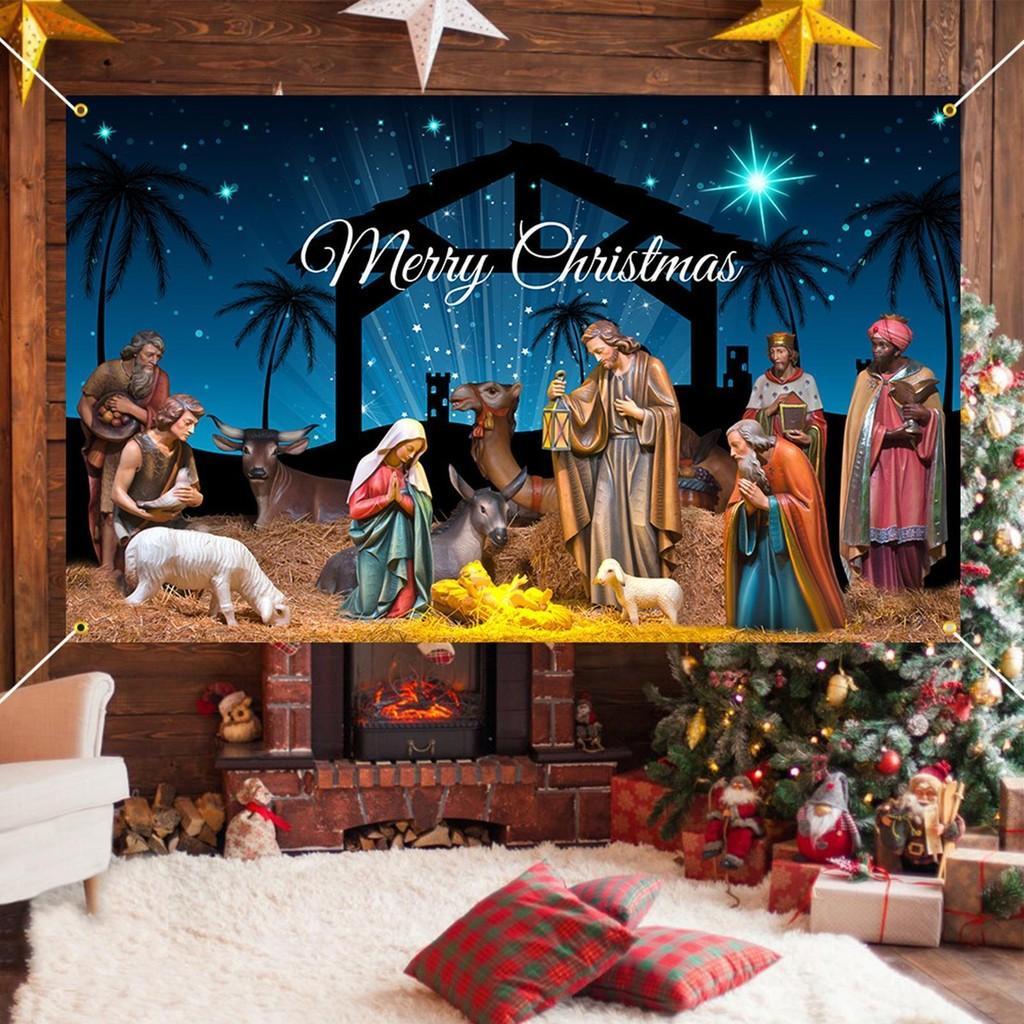 [ส่งจากไทย จัดส่งเร็ว] ฉากประสูติฉากหลังแบนเนอร์คริสต์มาสฉากหลังแบนเนอร์ตกแต่งคริสต์มาสประสูติแบนเนอร์กับพรรคผนัง smbm smbmy