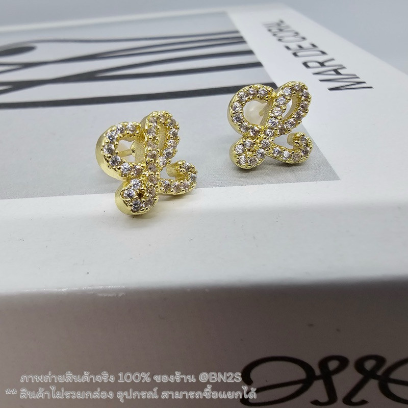 L0EWE LW STUD EARRINGS WITH CRYSTAL ต่างหูจี้ โลเอเว่ ประดับคริสตัล อะหล่สีทอง  งานสวยคลาสสิค โลโก้เ
