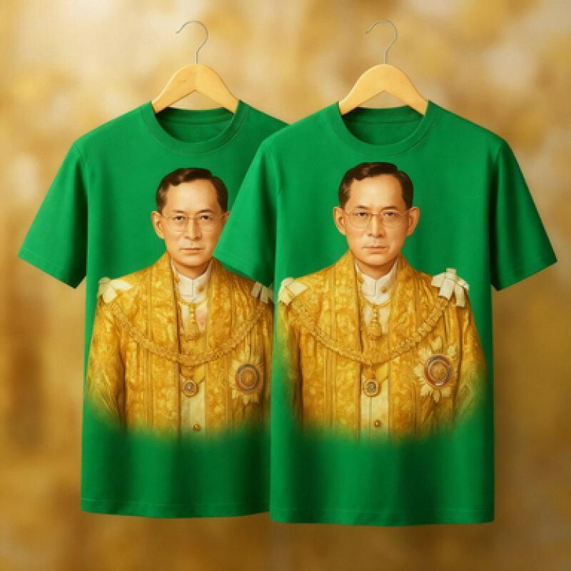 เสื้อยืดที่ระลึกวัฒนธรรมไทย ออกแบบด้วยภาพบุคคลของกษัตริย์ สีฐานหกสี แขนสั้นทรงรอบร่างสไตล์ใหม่ - รูปที่ 2