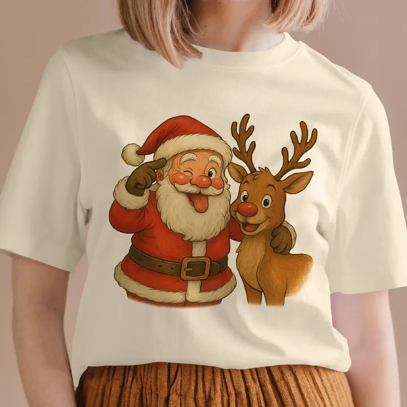 🎄🏮 [เสื้อยืด] Santa & Reindeer Png, Christmas Png, Christmas Decor, Holiday Decor, Christmas Clipart