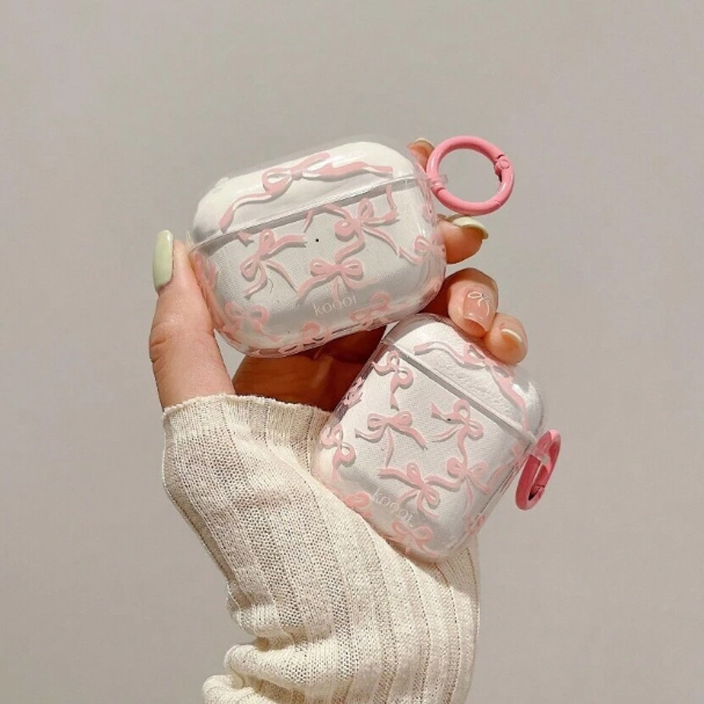โบว์สีชมพูเหมาะสําหรับ AirPods เคสป้องกัน AirPodsPro หูฟัง 0 รุ่นใหม่ pro A เคสหูฟัง 25.11.10