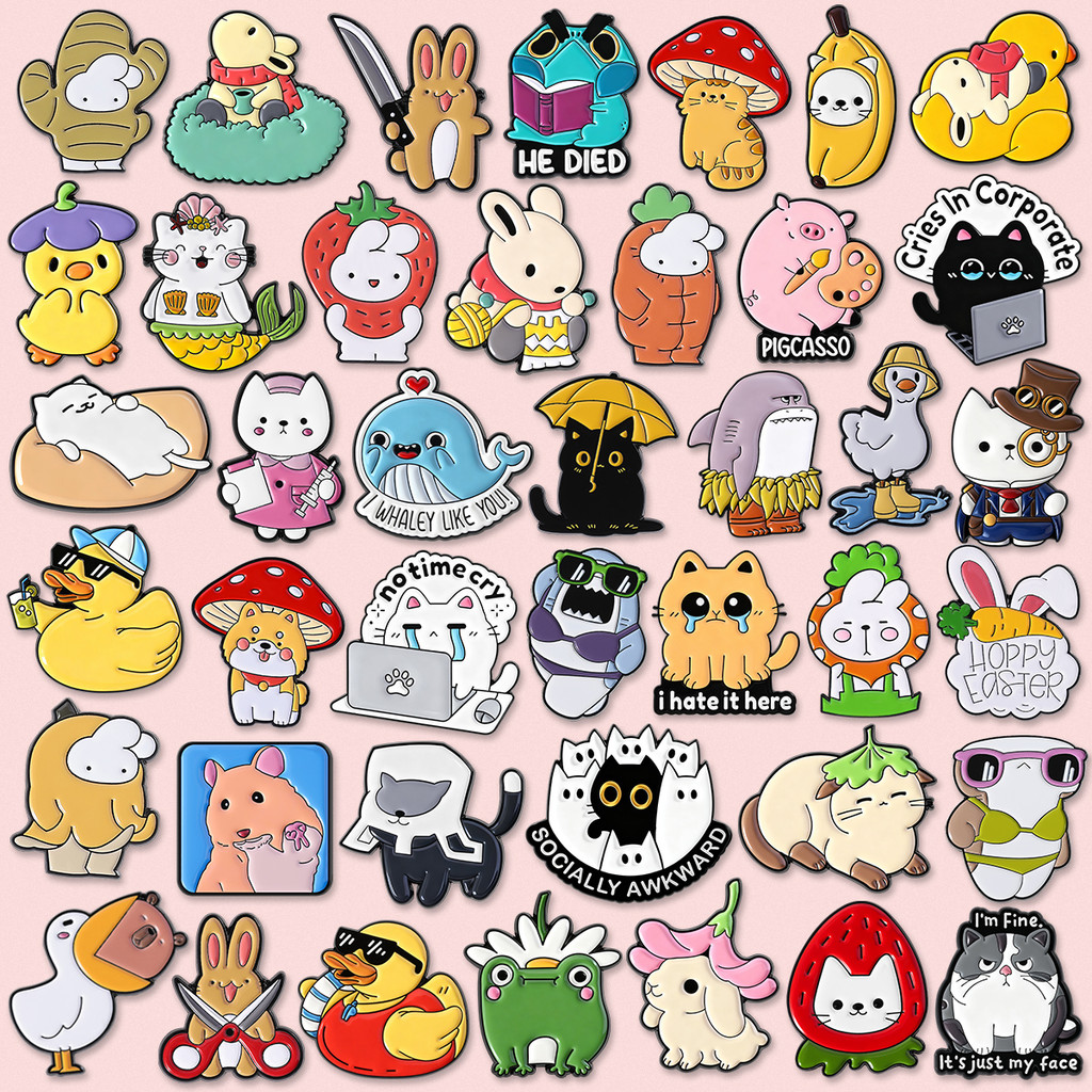 เข็มกลัดเคลือบสัตว์ คอลเลกชันกบ, เป็ด, กระต่าย, และแมว การ์ตูน สำหรับประดับกระเป๋าและเสื้อผ้า ของขวัญน่ารัก