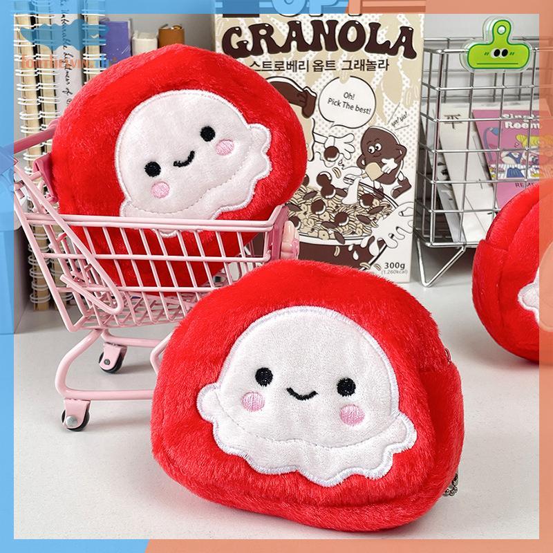 Forthewin กระเป๋าพวงกุญแจสัตว์น่ารัก Red Octopus Plush พร้อมซิปเล็กสำหรับใส่บัตรและหูฟัง