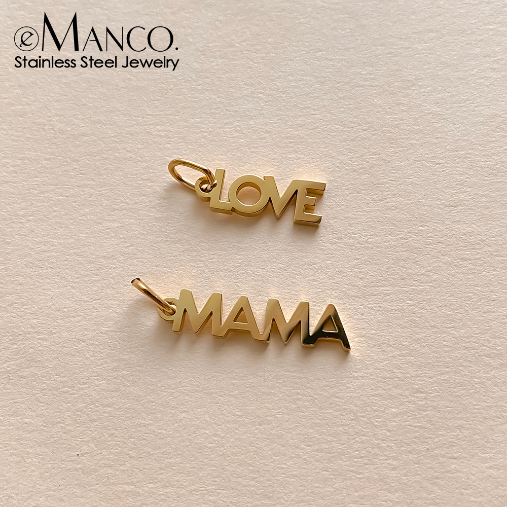 Emanco จี้ห่วงเดี่ยว สแตนเลส MAMA LOVE Letter สำหรับทำเครื่องประดับ DIY