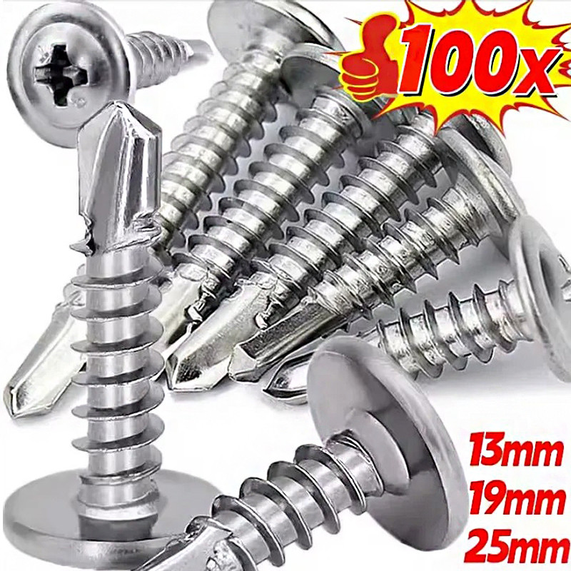 20/60/100 ชิ้น Self-Tipping แผ่นสกรูโลหะ / 410 สแตนเลสสตีล Truss หัว High-Strength Quick Tapping สกรู