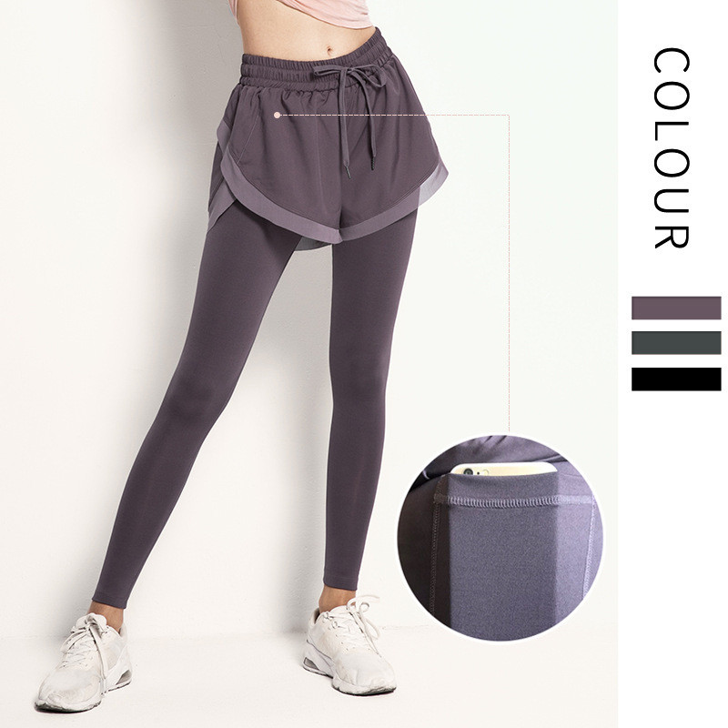 Spring and Autumn Fake Two-Piece Sport Pants Women's High Waist Hip Lift Running Fitness Pants Seaml