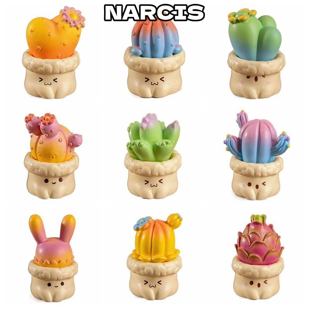 NARCIS Miniature แคคตัสบอนไซ,เรซิ่นMulticolor Mini Fleshness พืชรูปแกะสลัก,ของเล่น Micro ภูมิทัศน์ Photo Props ฉากจําลอง Succulents Potted Party Festival