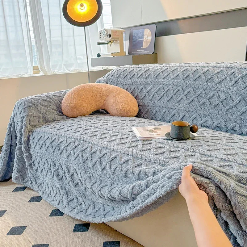 Coral Fleece Blankets for Sofa Plain Solid Color Sofa Towel for 1/2/3/4 Seat Couch Cover Warm Soft S