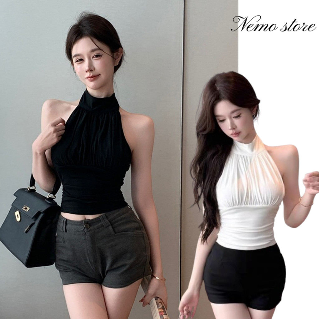 Nemo store🌸#FY992 เสื้อคล้องคอ เสริมฟองน้ำในตัว เรียบหรูดูแพง ยืดพอตัว
