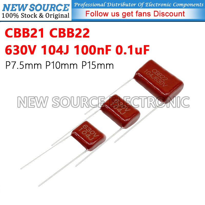 [5-20 ชิ้น] CBB21 CBB22 630V 104J 100nF 0.1uF ตัวเก็บประจุ P7.5 มม.P10 มม.P15 มม.ฟิล์มโพรพิลีนแหล่งใ