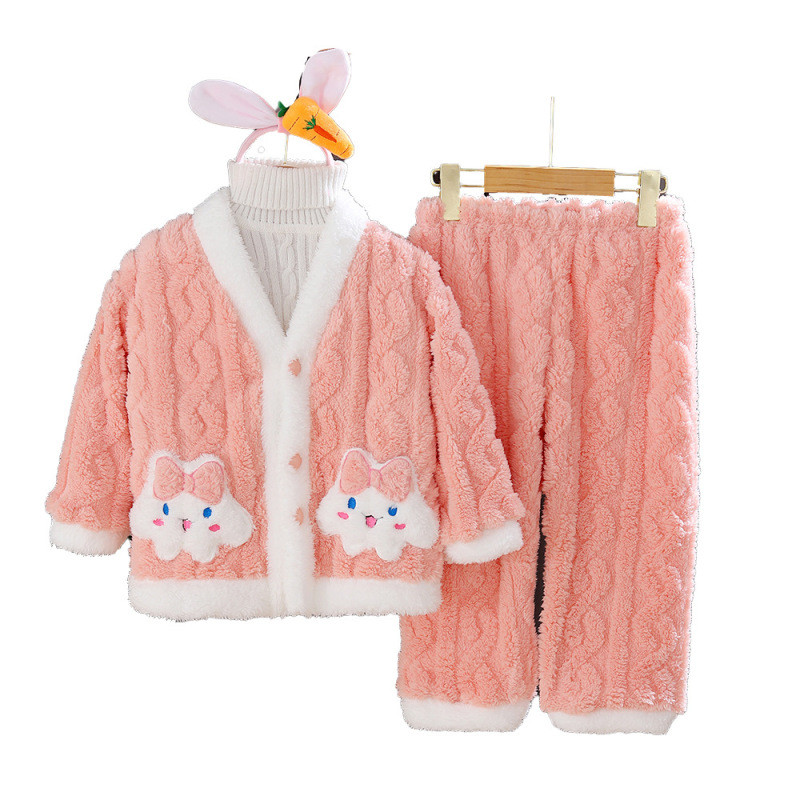 Cinnamoroll & Kuromi Girls Coral ขนแกะชุดนอนชุด 4-8 ปีฤดูหนาว Flannel Loungewear เด็ก - รูปที่ 3