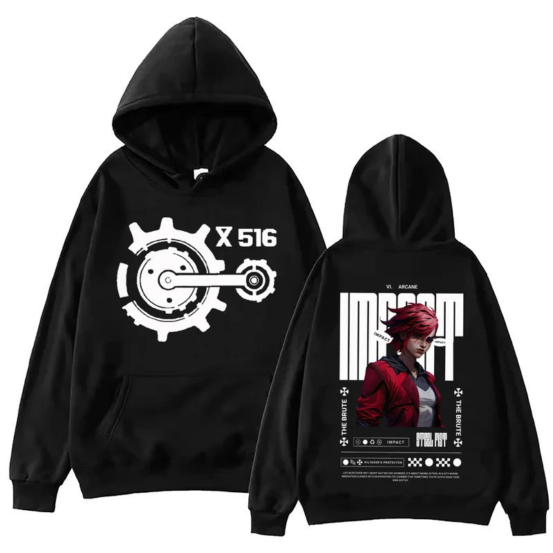เสื้อฮู้ดแขนยาว Anime Arcane-VI hoodie Harajuku hip hop สีดำ ผ้าCotton Men's Hoodie