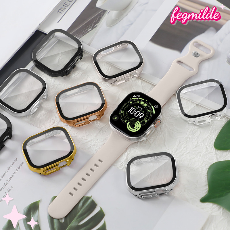 เคสกระจกนิรภัย 2 in 1 for Apple Watch Ultra/SE 3 2 49มม IWatch 40มม 41มม 44มม 45 46 38มม Series 11 10 9 8 7 6 5 4 3