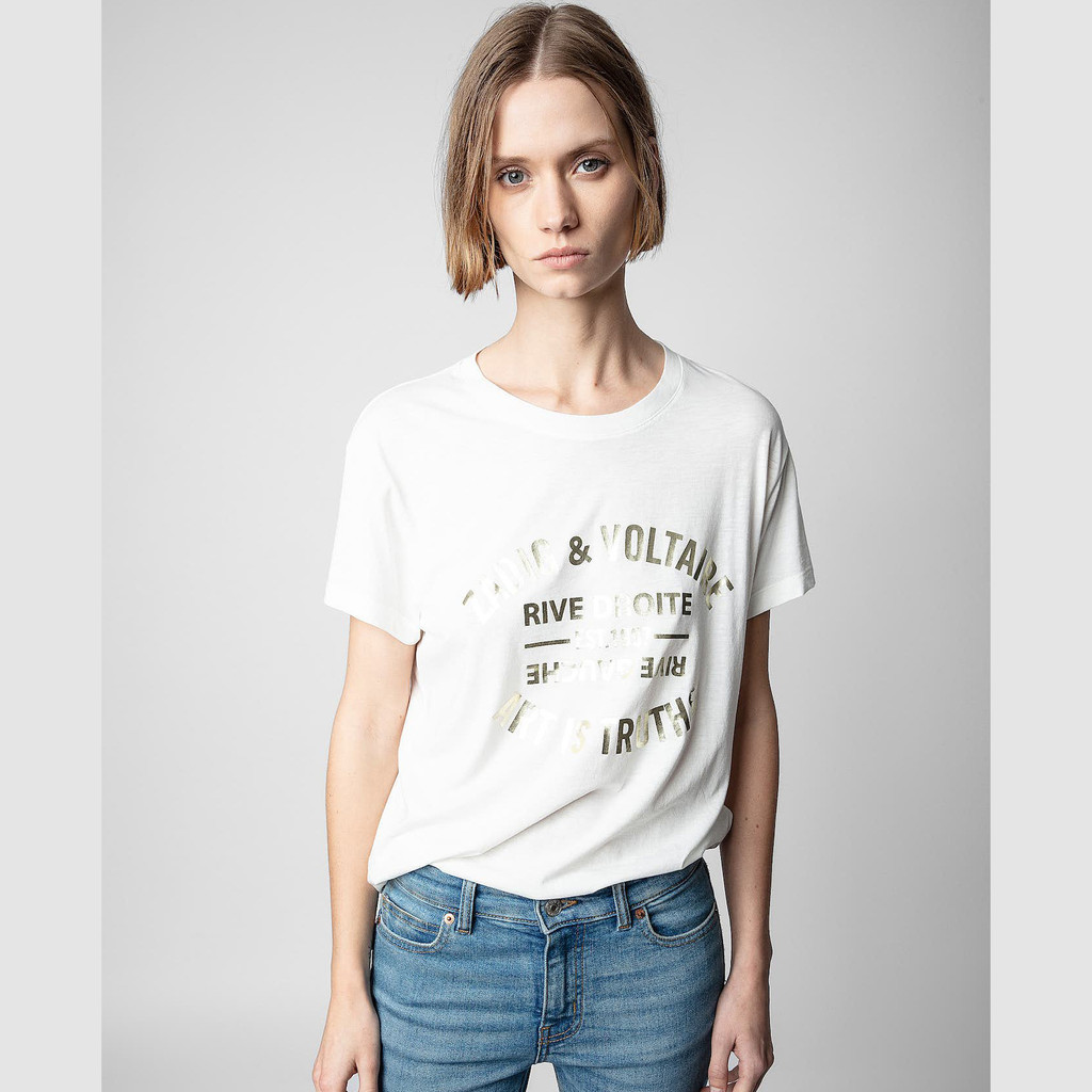 BBGA ZADIG&VOLTAIRE 2023Spring and Summer New French Niche Classic Letter Print Gold Stamping Cotton