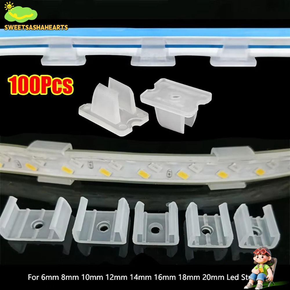 SWEETSASHA 100 ชิ้น LED Strip คลิปคงที่, 8-20 มม.หัวเข็มขัดยึดไฟพลาสติก, 5050/5730/2835 โคมไฟผู้ถือ Fitting 220V ยืดหยุ่น COB โคมไฟติดผนังเชื่อมต่อ