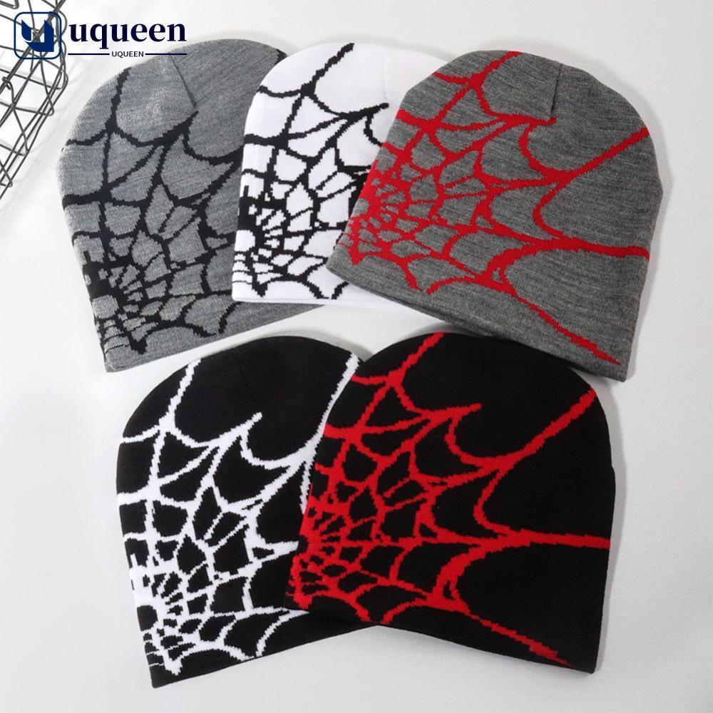 UQUEEN Y2K ถักหมวก Spider Web Jacquard หมวกกีฬากลางแจ้งแฟชั่นหมวกหมวกอบอุ่น Skullies สําหรับชายผู้หญ
