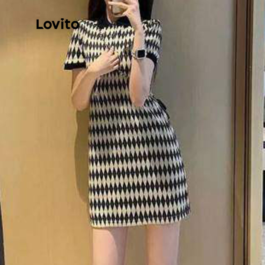 Lovito ชุดลําลอง ลายปักสีตัดกันการผูกมัดRound Neck A-Line Mini เดรสสําหรับผู้หญิง LNA06010 (หลากสี) ราคา ถูกที่สุด ดีลบีเคเค แกลเลอรีภาพที่ 3