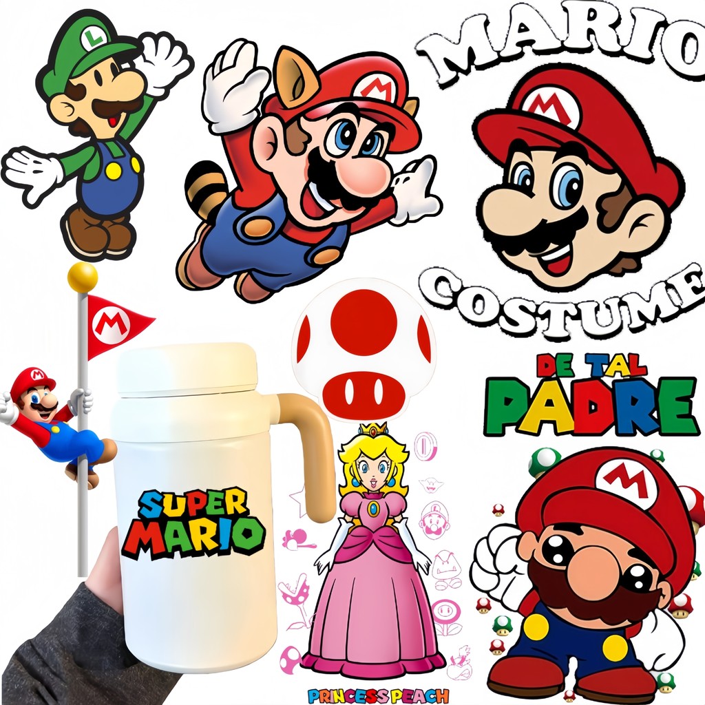 Super Mario UV Transferred สติกเกอร์คริสตัลโลโก้ถ้วย, กล่องอาหารกลางวัน, เคสโทรศัพท์, ตกแต่งกระเป๋าเดินทาง Peel-off สติกเกอร์โปร่งใส