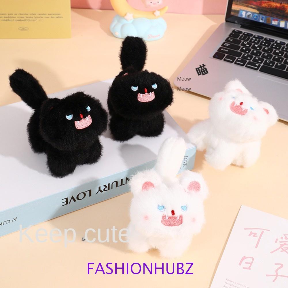 Fashionhubz พวงกุญแจตุ๊กตาแมว, กระดิกหาง Pompom Ball ตุ๊กตาแมวตุ๊กตาพวงกุญแจ, อุปกรณ์เสริมน่ารักนุ่มการ์ตูนแมวตุ๊กตาจี้หญิง