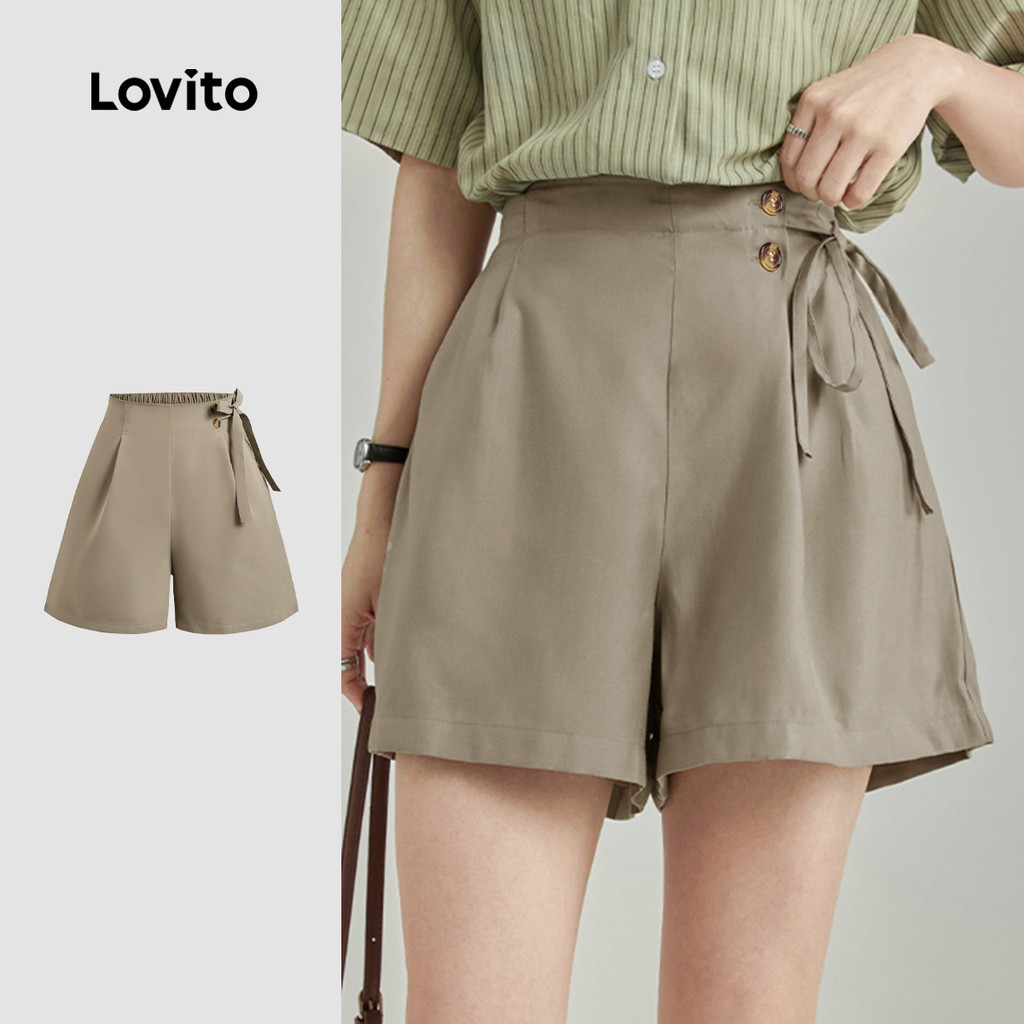 Lovito สั้นผูกเชือกหรูหราฤดูร้อน/ฤดูใบไม้ผลิสั้นสําหรับผู้หญิง L129ED029