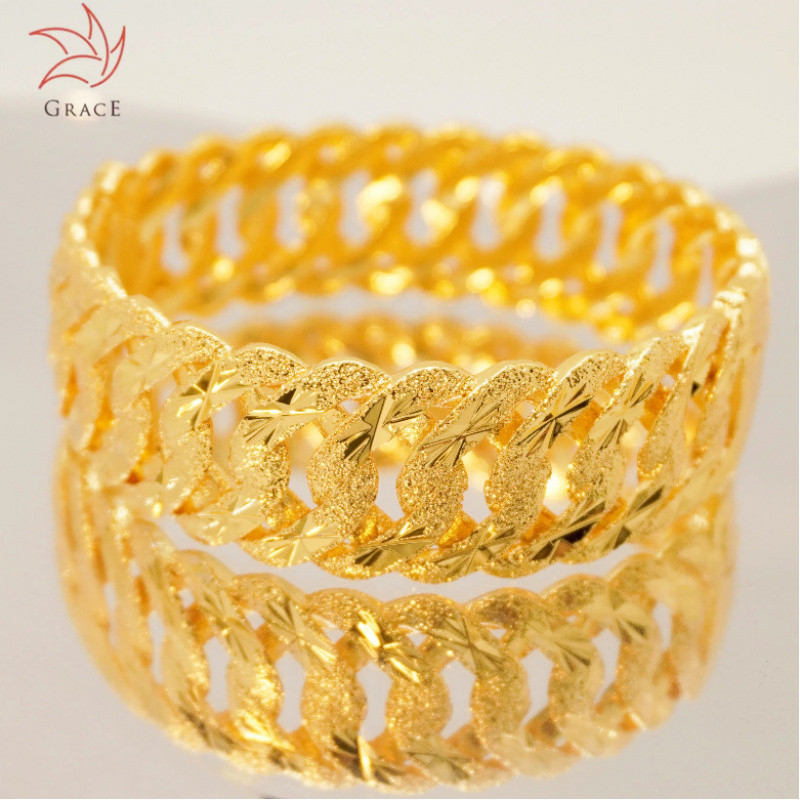 ตะวันออกกลางทองแดง Gold-Plated กว้างด้าน Retro Twist สร้อยข้อมือคิวบา 38.9g/1.97og 24K สร้อยข้อมือสุ