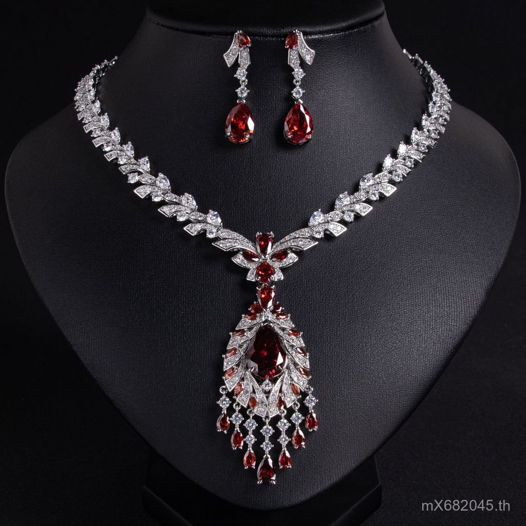 สร้อยคอนามธรรมพรีเมียม กับต่างหู เพชรสังเคราะห์ทรงหยดน้ำ สำหรับผู้หญิง ชุดเครื่องประดับแฟชั่น CPZ1